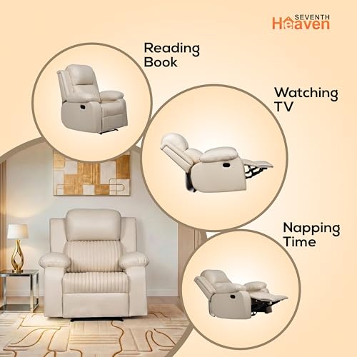 Image of Seventh Heaven Miami 1 Seater Recliner | Single Sofa Chair for Living Room Comfort | Ergonomic Design (Leatherette - Beige)