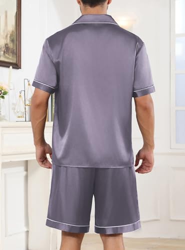 Image of Veseacky Mens Silk Satin Pajamas Set Short Sleeve Sleepwear Button-Down Pjs Sets Two-Pieces Loungewear with Pockets S-XXL