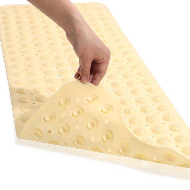 Image of VHKD PVC Bathroom mats Anti Slip Bathroom mat Non Slip Bath Anti Skid Doormat Rectangle (Cream 70x35)