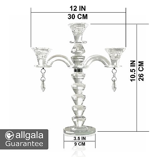 Image of allgala Candle Holder, 3-Arm Crystal Candelabra Taper Candlestick Candle Holder Centerpiece for Home Wedding Event and Party Festival
