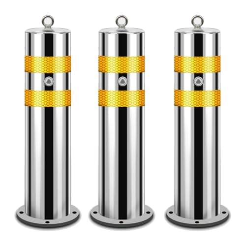 HCZKIUJY Stainless Steel Safety Bollards, Removable Security Posts for Driveway Protection and Traffic Control (Silver (3pcs) 60 * 11.4cm/23.6 * 4.5in)