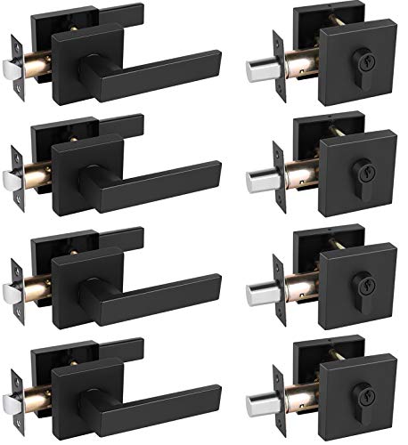 Big Sale 4 Pack Passage Door Lever with Single Cylinder Deadbolt Combination Set in Matte Black for Interior and Exterior Front Doors, Keyed Alike Heavy Duty Door Lever Sets Reversible for Right & Left Sided Big Sale 4 Pack Passage Door Lever with Single Cylinder Deadbolt Combination Set in Matte Black for Interior and Exterior Front Doors, Keyed Alike Heavy Duty Door Lever Sets Reversible for Right & Left Sided
