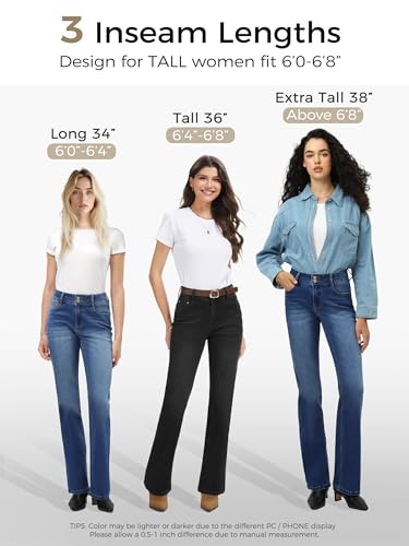 Tall Women's 34"/36"/38" Inseam Curvy Bootcut Jeans Mid-Rise Stretchy Denim Pants Classic Bell Bottom Trouser2