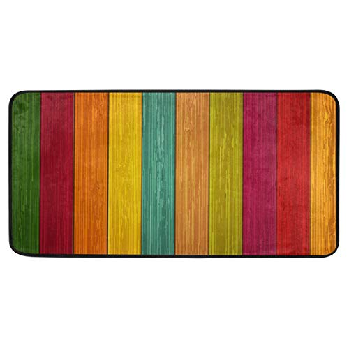 susiyo Kitchen Mat Colorful Wooden Kitchen Rug Mat Anti-Fatigue Comfort Floor Mat Non Slip Oil Stain Resistant Easy to Clean Kitchen Rug Bath Rug Carpet for Indoor Outdoor Doormat