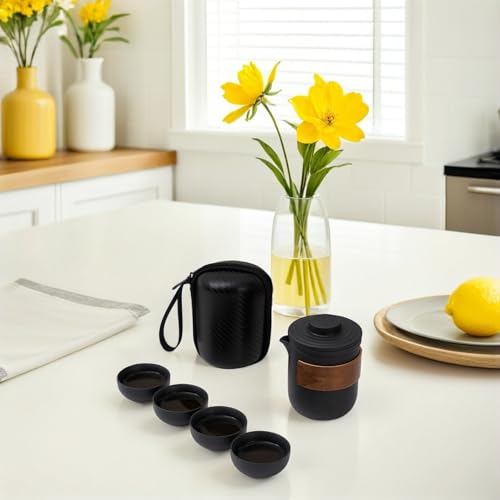 Tetera de cerámica portátil juego de té Gongfu de viaje con bolsa de transporte 6