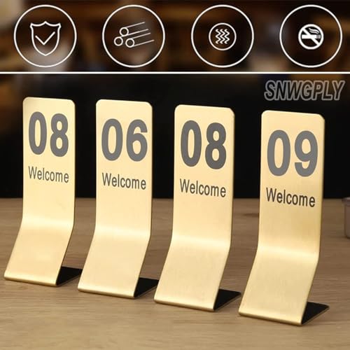Números de mesa dorados de doble cara letreros de acero inoxidable apilables 4