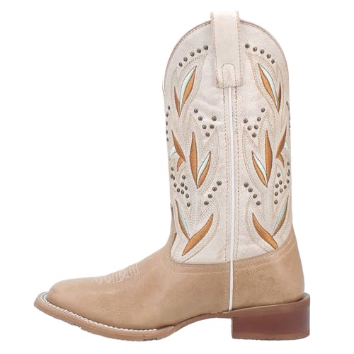Laredo Sand White Lydia 11 inch Women's Leather Broad Square Toe Western Boots 56033