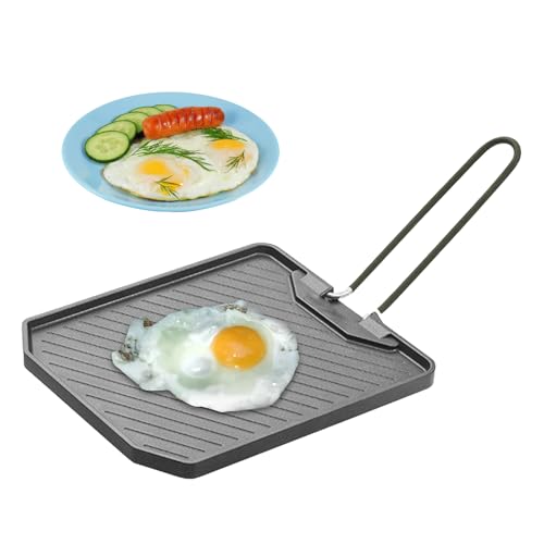 Poêle Grill à Steak - de Cuisson Antiadhésive avec Poignée Pliable | À Steak Pour Cuisinière,pour Intérieur Maison Appartement Camping Caravane Cuisine Jardin Barbecue Pique-nique