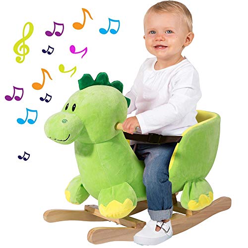 Bakaji Dinosauro A Dondolo Cavalcabile Peluche Giocattolo Per Bambini Con Effetti Sonori Maniglie E Cintura Di Sicurezza - 2