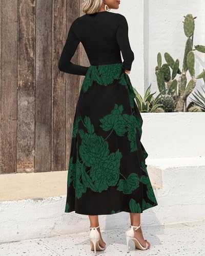 Image of BTFBM Womens Floral Maxi Dress Fall 2025 Casual Crewneck Long Sleeve Ruffle Flowy Cocktail Wedding Guest Dresses
