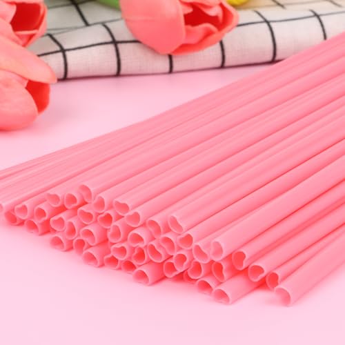 50 pitillos desechables en forma de corazón rosa miniatura 4