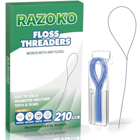 RAZOKO Floss Threaders | Dental Floss Threaders for Braces, Bridges, and Implants |210PCS (Pack of 3) Cover