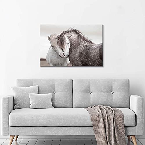 Sd Soft Dance Horses Lovers Canvas Wall Art: Animal Painting Print Wildlife Picture Artwork For Living Room (36" X 24" X 1 Panel) #TOP1