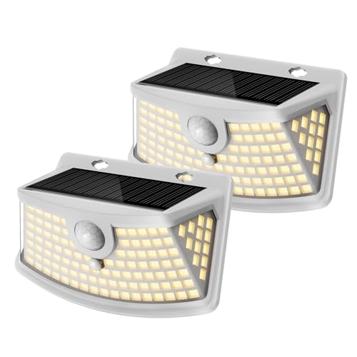 Image of Aootek New Solar Motion Sensor Lights 120 LEDs with Lights Reflector,270 Wide Angle, IP65 Waterproof, Step Lights for Front Door, Yard, Garage, Deck (White, Warm White, 2-Pack)