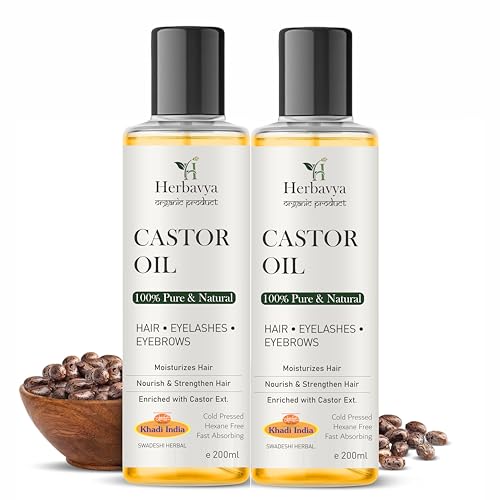 Image of Khadi Natural Castor Oil Cold Pressed for Hair and Skin Care | Pure Castor Oil for Scalp Massage, Eyebrows and Eyelashes 400ml.