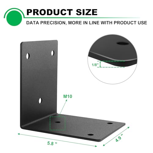 Andorm 8 Pack Heavy Duty Corner Angle Brackets for Outdoor Framing 6" x 5" 90 Degree Thickness 3mm(1/8"), L Bracket for Wood 6X6 by Andorm - Image 2