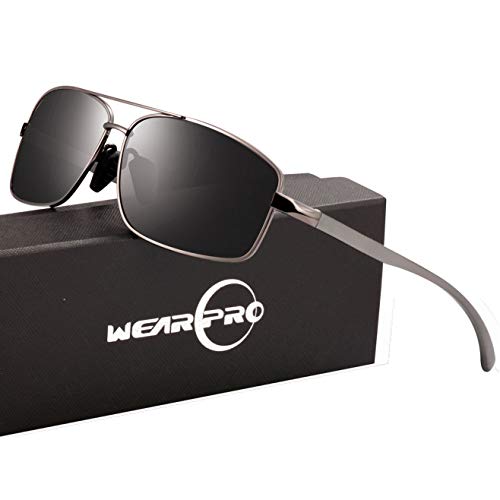wearPro Polarized Ultralight Rectangular sunglasses for Men 100% UV Protection WP9006(Black gun)