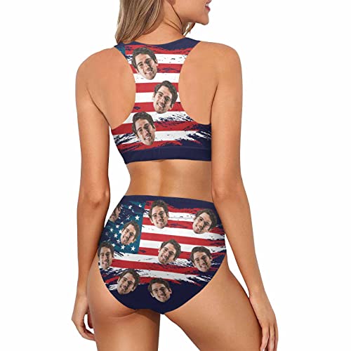 Women High Waisted Two Piece Bikini Sports Crop Top Swimsuit Custom Face on Pineapple Floral Bathing Suit for Teen Girls2