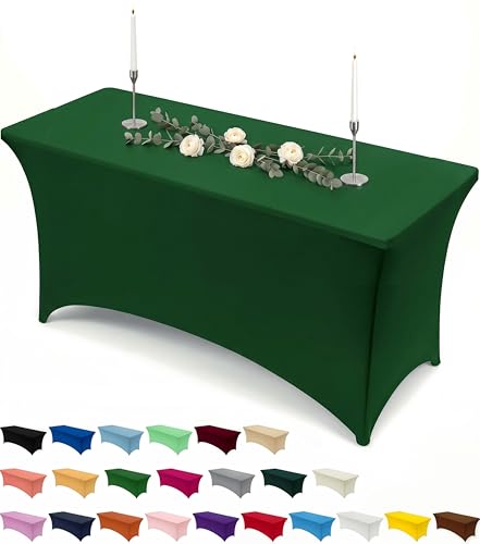 Image of Utopia Kitchen Spandex Tablecloth 1 Pack[6FT, Emerald Green] Tight, Fitted, Washable and Wrinkle Resistant Stretch Rectangular Patio Table Cover for Event, Wedding, Banquet & Parties[72Lx30Wx30H Inch]
