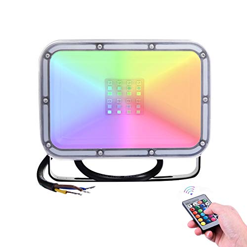 10W Foco LED RGB de Exterior, Yuanline Foco RGB con Función de Memoria Exterior con Control Remoto 4 Modos 16 Colores, Impermeable IP65 Floodlight para Decoración de Jardín Parque Hotel Terraza