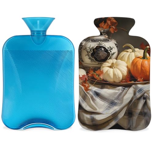 Hot Water Bottle with Soft Cover,2L Fantastic Pumpkin Hot Water Bag for Hot and Cold Compress, Hand Feet Warmer, Rubber Hot or Cold Water Bottle Halloween Christmas Decorations