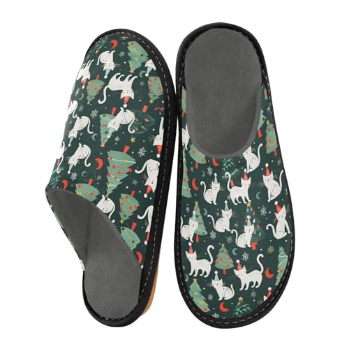 Slippers for Women Christmas Cats Pattern Soft Winter Warm Shoes Indoor Outdoor Non-Slip House Travel Slippers