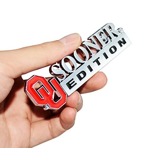 Image of 2Pc Sooner Edition Emblem Okla-Homa 3D Badge Sticker Decal with 3M Adhesive Replacement for Universal Car Window Door Computer (Silver Black Red)