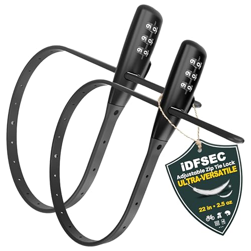 iDFSEC Zip Tie Bike Lock, Adjustable Cable Lock with Stainless Steel Core - Multi-Purpose Cable Lock for Securing Bike Rack, Helmets, Skis, Snowboards, Gates (2/Pack, Black)