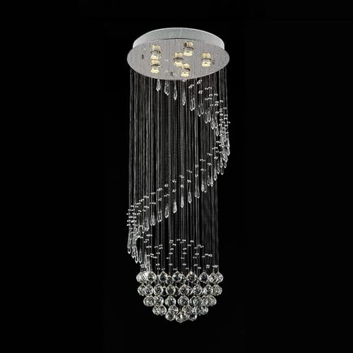 Lustre en cristal rotatif en spirale avec fixation de plafond en acier inoxydable robuste