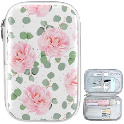 Image of Pink Camellia Marble Pencil Bag Case Zipper Pencil Holder Organizer Stationary Pen Bag Cosmetic Makeup Bag Pouch Purse for School Office Supplies