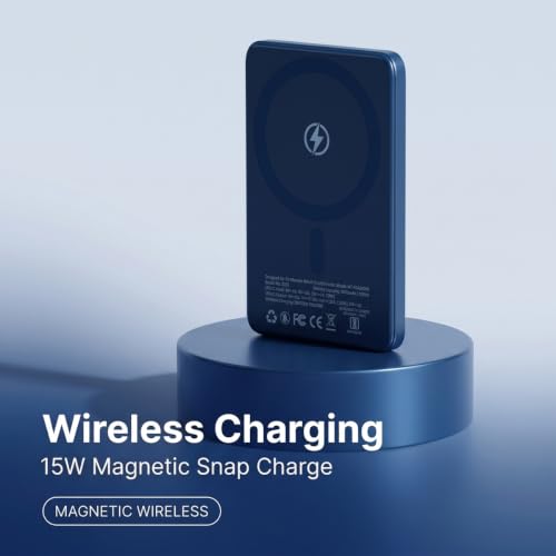 Image of Muvtech Aeroslim 5000mAh Slimmest Magnetic Wireless Power Bank, Metal Body, Ultra Slim Mini Pocket Size, 20W Fast Charging, Type-C in /Out for iPhone, Samsung & Pixel