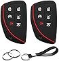 INFIPAR 2pcs Compatible with 2022 2021 Chevrolet Chevy Suburban Tahoe GMC Yukon GM-13541565 13537962 Smart 6 Buttons Silicone FOB Key Case Cover Protector Keyless Entry Remote Holder