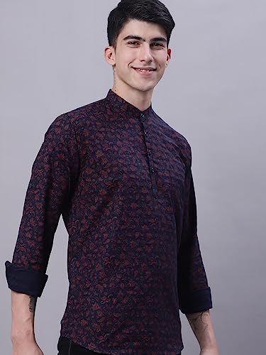 Image of Majestic Man Men's Cotton Regular Fit Short Floral Printed Kurta