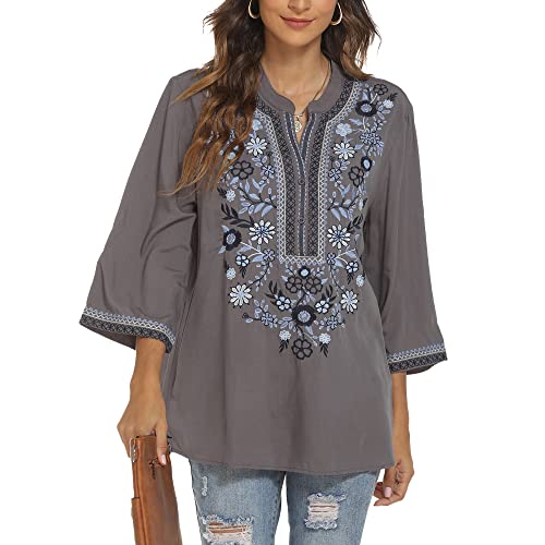 Traditional Mexican Embroidered Peasant Tops for Women, Plus Size Vintage