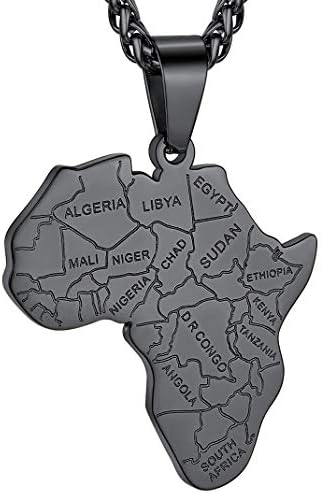 GOLDCHIC JEWELRY Africa Map Necklace for Men, Stainless Steel African Tribal/Egyptian Eye of Horus/I LOVE AFRICA/Elephant Africa Map Hiphop Jewelry Unisex with 22โ+2โAdjustable Chain