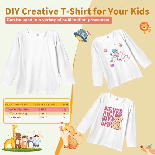 5 Pack Sublimation T-Shirts Blanks,T-Shirt for Kids/Toddler, Unisex Boys Girls Modal White Crew Neck Shirt4