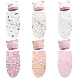 VitalCozy 6 Pack Preemie Swaddle Blanket Wrap with Hat Set Cotton Baby Swaddle Wrap Hat Set for Preemie Newborn Boys Girls (Pink Series,for 3-7 Lbs)
