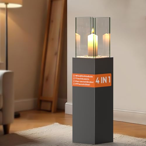 4 IN 1 Windlicht Säule Hoch 89CM Standkamin Groß Windlichter...