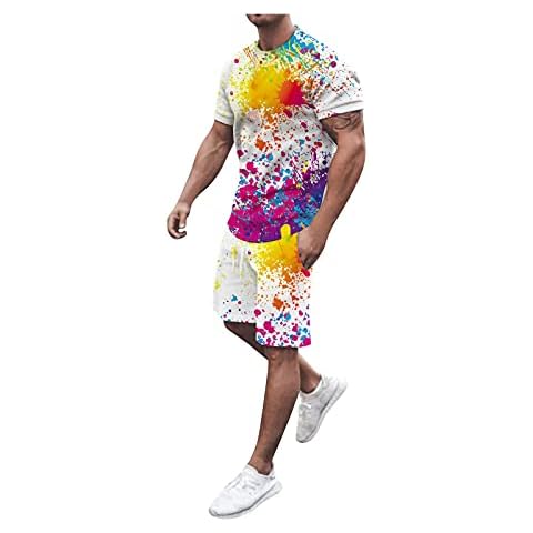 Litetao Men Summer Sports Suit Outfits 2 Piece Tracksuit Short Sleeve T Shirts and Shorts Stylish Casual Sweatsuit (Multicolor -5, XXXL) Cover