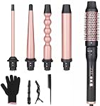 UNOBEY 5 in 1 Curling Wand Set, Curling Iron Brush Set with Thermal Brush and 4 Interchangeable Ceramic Curling Wand(0.5”-1.25”), Fast Heating, Include Glove