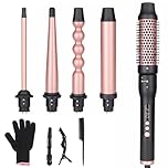 UNOBEY 5 in 1 Curling Wand Set, Curling Iron Brush Set with Curling Brush and 4 Interchangeable Ceramic Hair Curler Tools(0.5”-1.25”), Fast Heating, Include Glove & 2 Clips