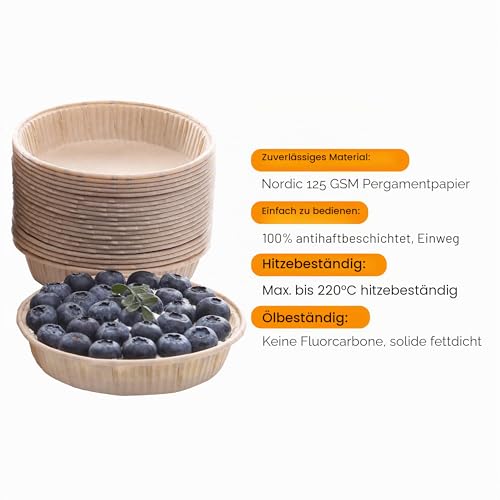 Bake Choice Mini Kuchenform Papier,50 Stück Mini Törtchenformen mit Durchmesser von 10 cm, Antihaftbeschichtet & Hitzebeständig, für Mikrowelle und Ofen