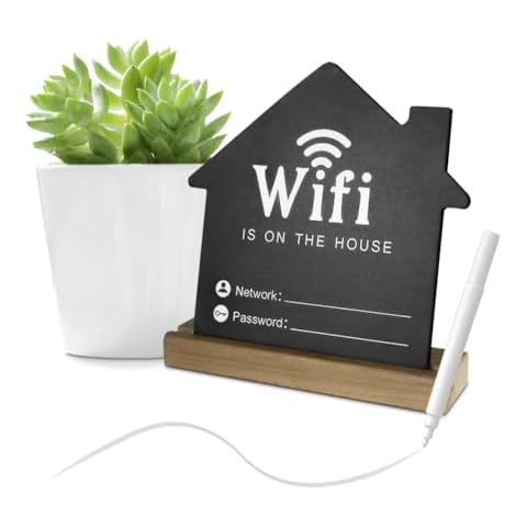 Fosinz WiFi Password Sign Wooden WiFi Sign Wireless Network Sign Table Chalkboard for Restaurant Supermarket Office Home Bar Coffee (6.1" HX5.9 W Black1) Cover