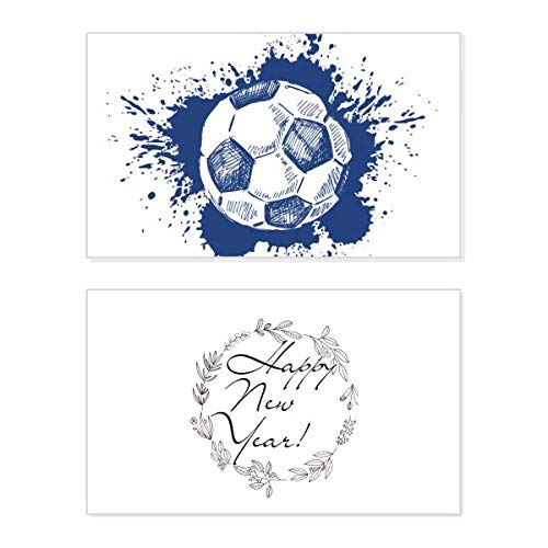 Tarjeta de mensaje de fútbol azul con diseño de dibujos animados para deseos de Año Nuevo