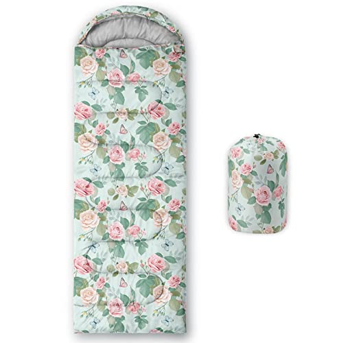 Bolsa de dormir para niños para camping y senderismo, floral color claro en acuarela, ligera, impermeable y resistente al frío, tamaño 32"x90"