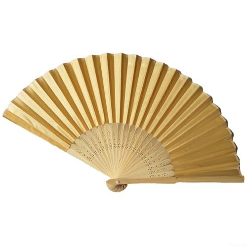 HpLive Elegante abanico de seda de estilo chino beige, varillas de madera, ligero y (dorado)