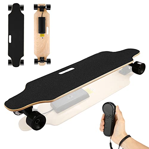 WOOKRAYS Elektrisches Skateboard, 35,4 Zoll (35,4 Zoll) Longboard mit Fernbedienung, für Erwachsene, Anfänger, bürstenloser Motor, 350 W, 8 Etagen Ahorn, Schwarz Cover