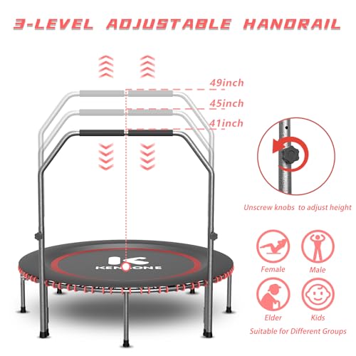 K Kensone Kensone 48 Inch Rebounder Trampoline For Adults With Bungee, 550Lbs Quiet Mini Exercise Trampoline With Adjustable U-Shaped Foam Handle Bar, Fitness Trampoline For Indoor/Garden/Gym Workout thumb #4