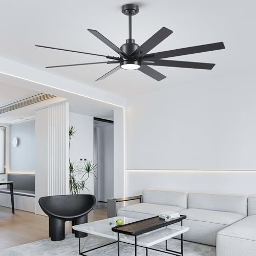 Image of Rayqueen 62 Inch Black Ceiling Fans with Lights and Remote,Includes Downrod