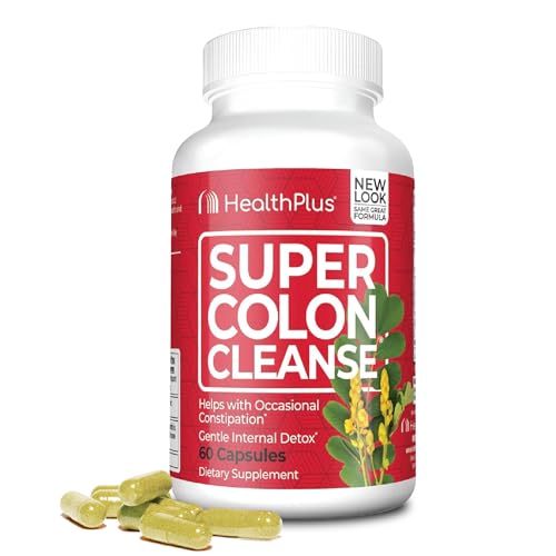 Health Plus Super Colon Cleanse 15 Day Supply of Gentle Gut Cleanse Detox, Psyllium Husk, Probiotics for Constipation Relief & Digestive Support, 60 Capsules